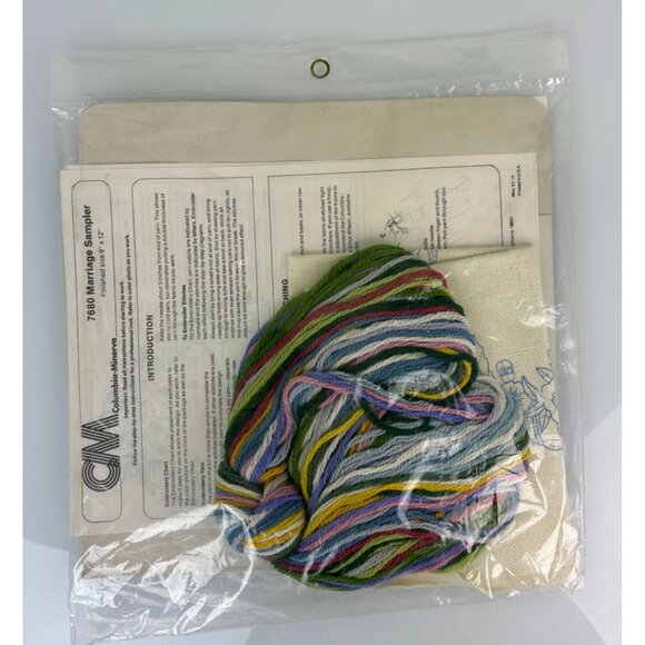 Vintage Columbia Minerva Crewel Craft Kit Marriage Sampler 1976 Floral - Picture 9 of 13